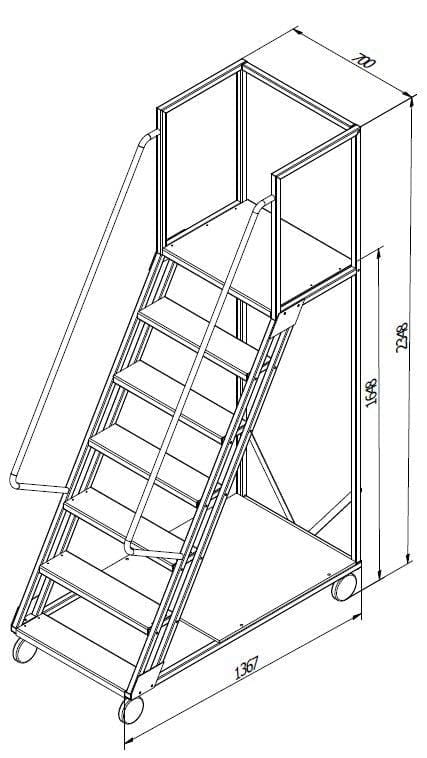 Scara mobila cu platformă HK - 1648x1367x700 mm, 6+1 trepte - Handlekraft Scara mobila cu platformă HK - 1648x1367x700 mm, 6+1 trepte