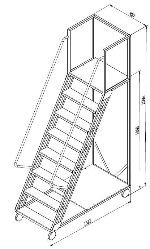 Scara mobila cu platformă HK - 1898x1512x700 mm, 7+1 trepte - Handlekraft Scara mobila cu platformă HK - 1898x1512x700 mm, 7+1 trepte